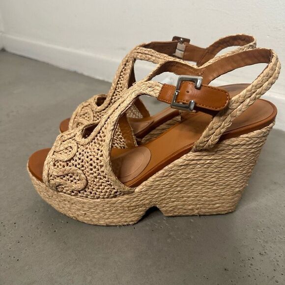 CLERGERIE Artisinal Braided Raffia Platform Wedge Sandals - Picture 4 of 11